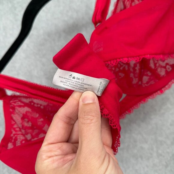Victorias Secret Very Sexy Sheer Lace Balconet Bra Size 36D Floral Red Sexy - Picture 6 of 7